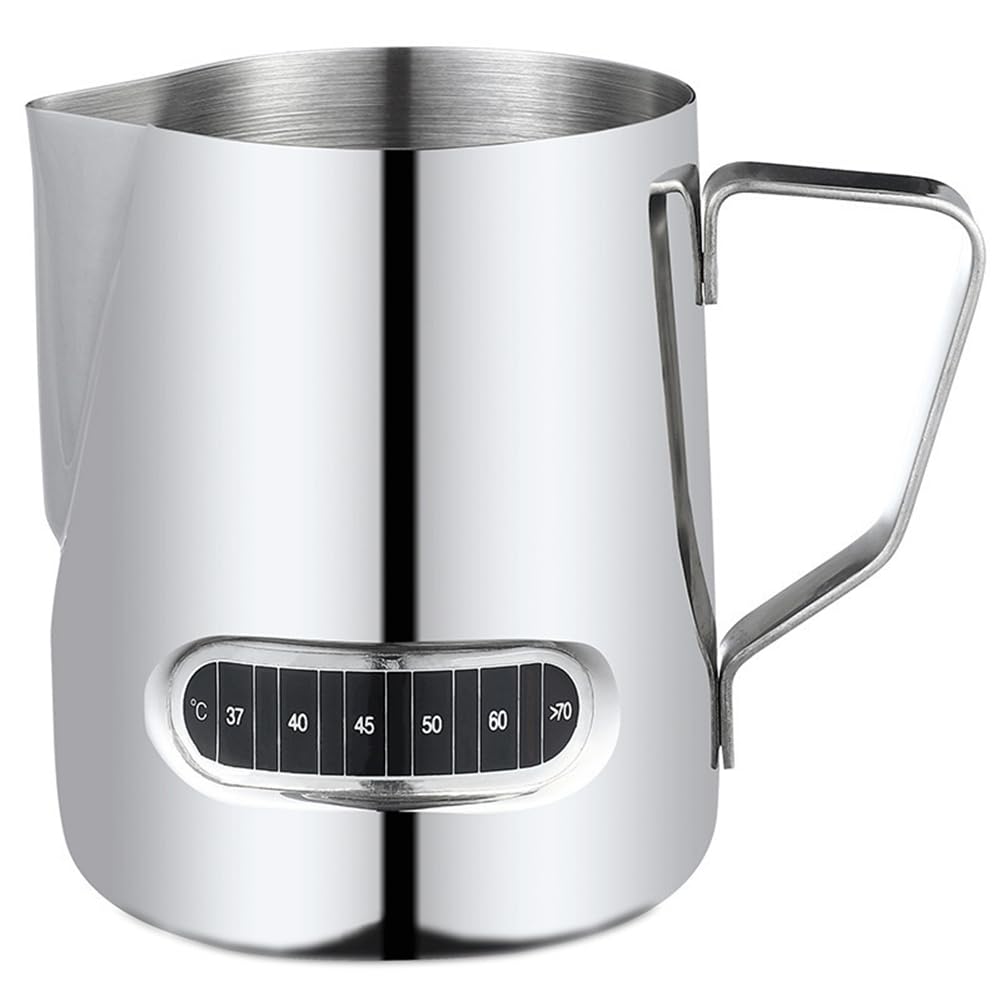 Exqufood Milchaufschäumer Temperaturanzeige Milchaufschäumer und Tasse für Latte Art 350ml