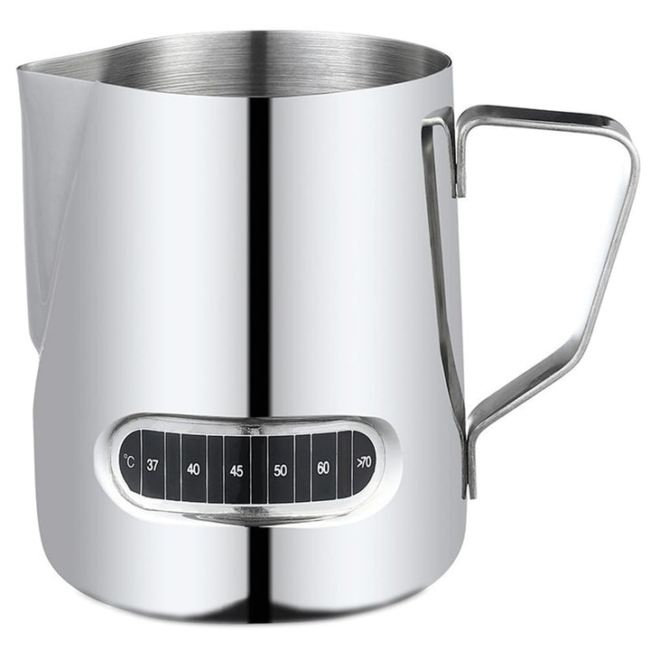Exqufood Milchaufschäumer Temperaturanzeige Milchaufschäumer und Tasse für Latte Art 350ml