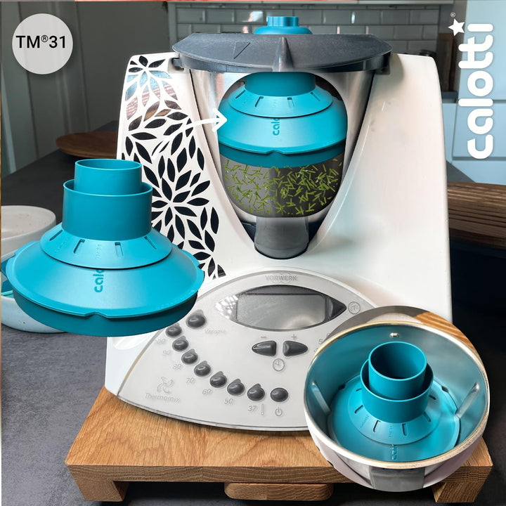 Multitools für Thermomix TM31 - Trichter, Mixraumverkleinerer, Dampfkamin, Spritzschutz, Teigblume,