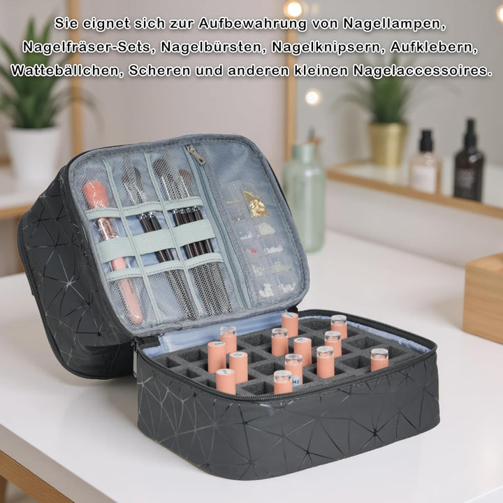 Nagellack Aufbewahrung Organizer Tasche, Nail Polish Organizer mit Fächern, Doppelschicht Nagellack