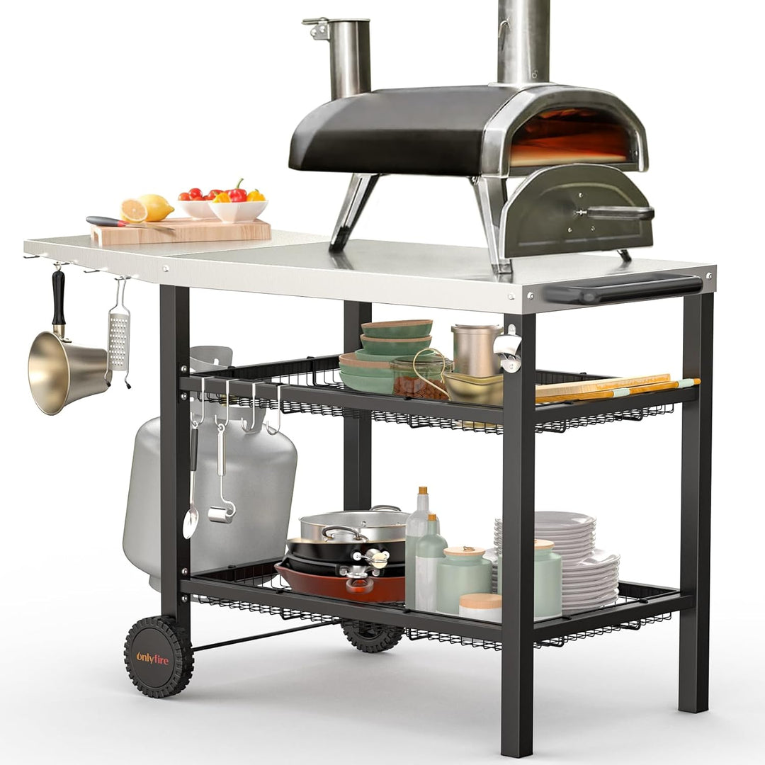 Onlyfire Grillwagen | Edelstahl Grilltisch mit grosser Arbeitsfläche und Beistelltisch, Grill Beiste