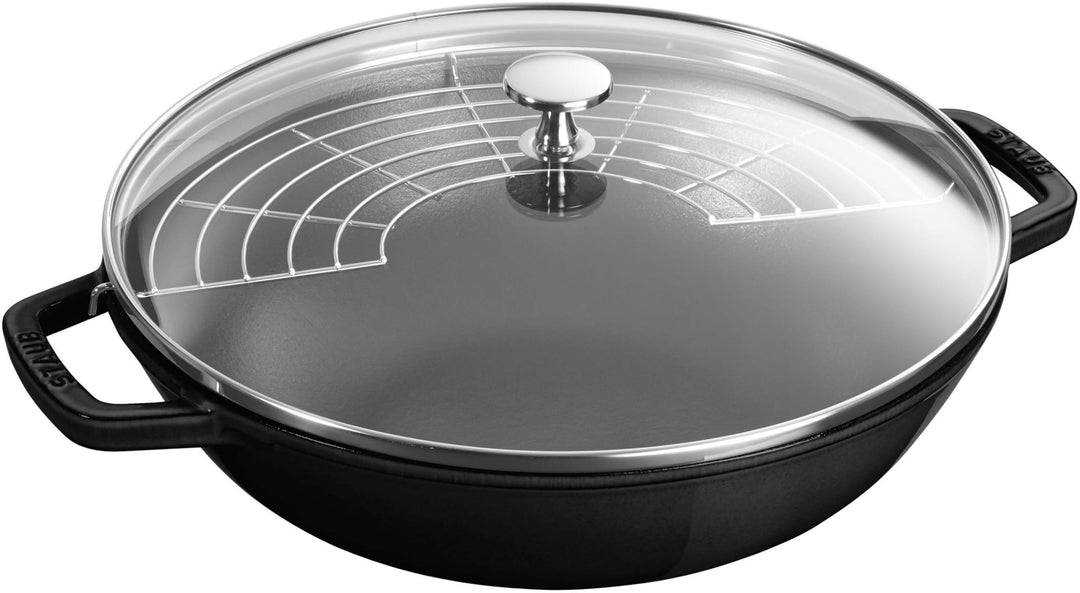 STAUB Wok aus Gusseisen, 30 cm, inkl. Glasdeckel, Induktionsgeeignet, Schwarz