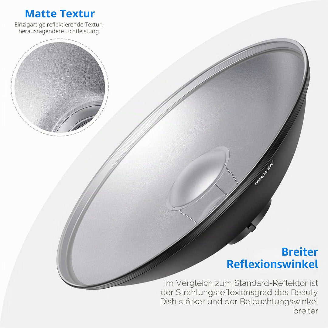NEEWER 16"/41cm Aluminium Standard Reflektor Beauty Dish mit weissem Diffusor Socke kompatibel mit B