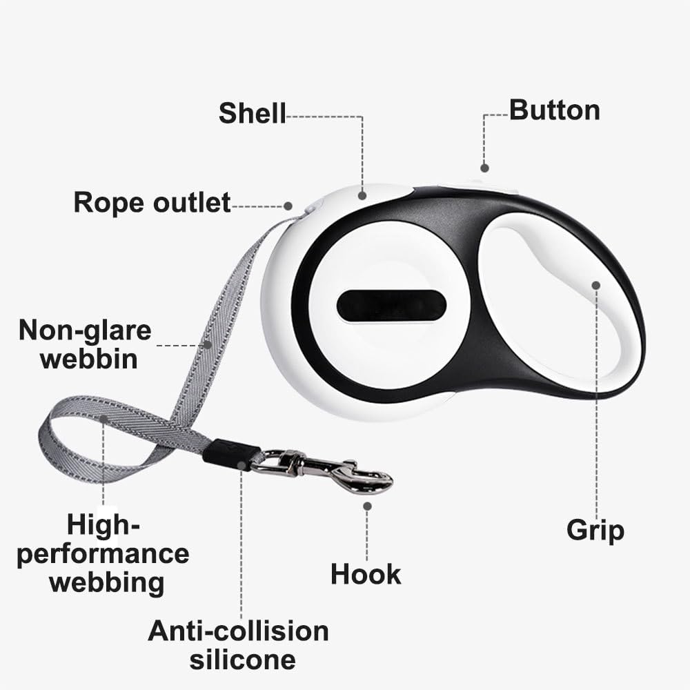 Hundeleine 5m, Einziehbar Hunde Rollleine mit LED Licht, Ausziehleine mit Schnellbremsknopf für Trai