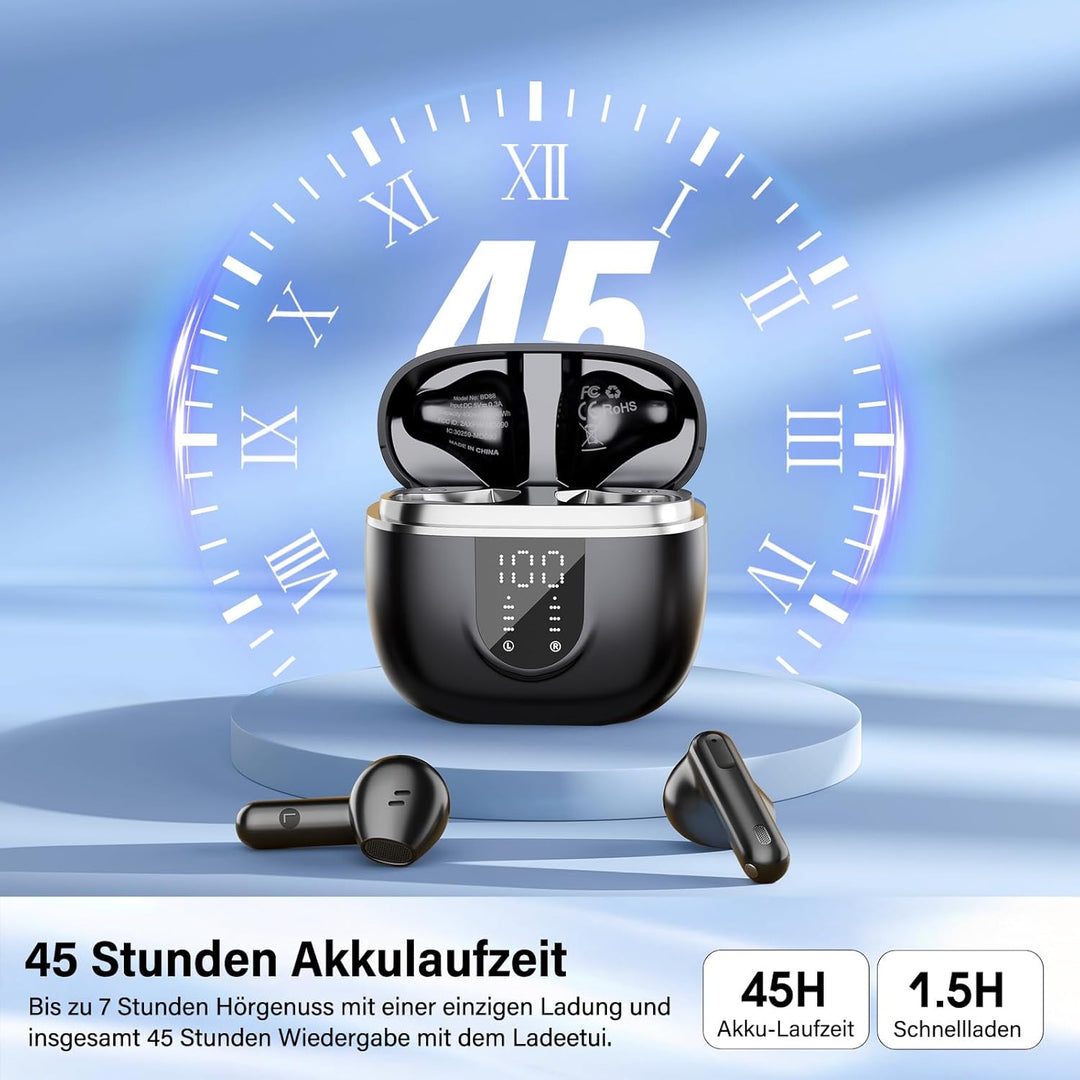 Bluetooth Kopfhörer, Kopfhörer Kabellos Bluetooth 5.4, Hi-Fi Sound in-Ear-Kopfhörer mit ENC Noise Ca