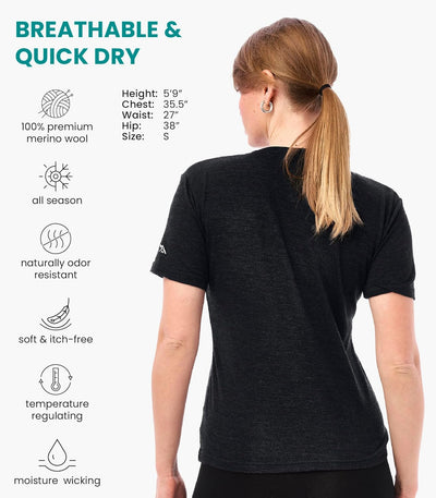 Merino.tech 100% Merino Shirt Damen Wandern - Merinowolle Tshirt Damen Kurzarm - Sport Thermo Unterh