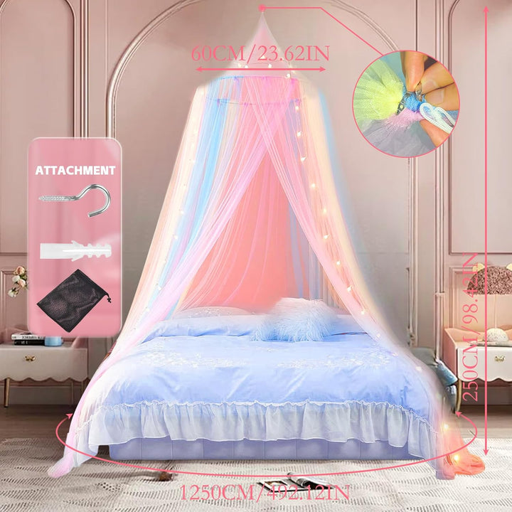 dellyy Prinzessin Regenbogen Betthimmel, (60x250x1250cm), Betthimmel Mädchen, Regenbogen Baldachin K