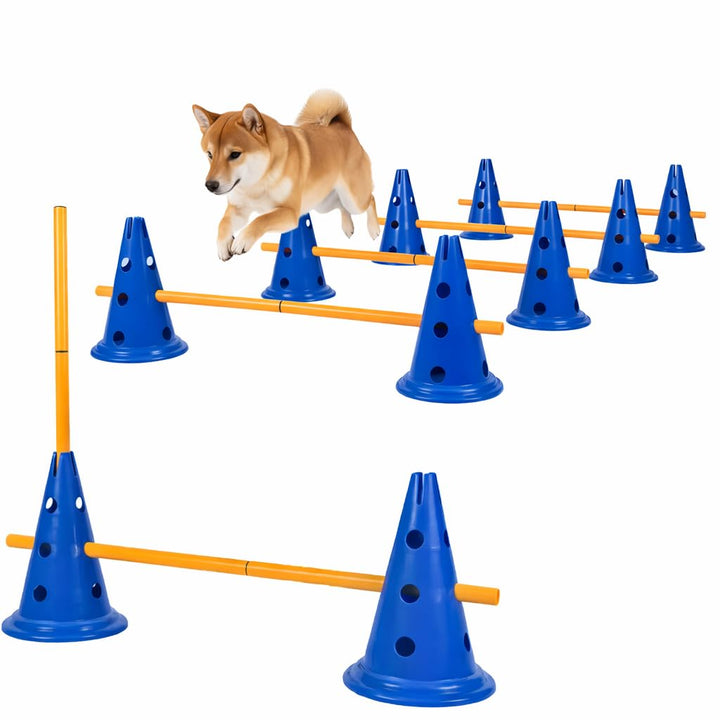 Cavaletti Stangen Hund Agility Set Hunde Klein Gross 30 cm Hoch, Sports Steckhürdenset mit 8 Kegel 1