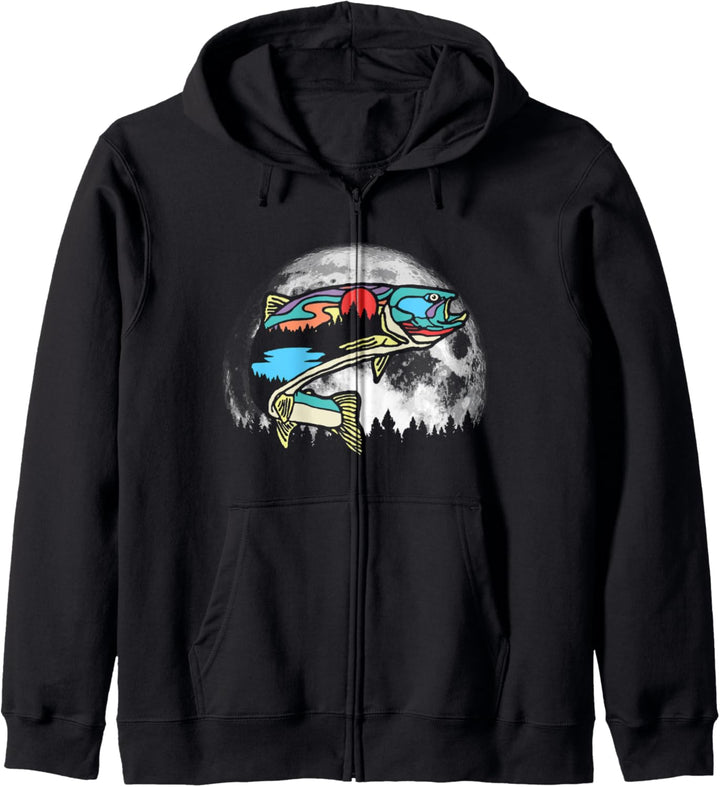 Nature Trout Illustration Vintage Fly Fishing Retro Graphic Kapuzenjacke