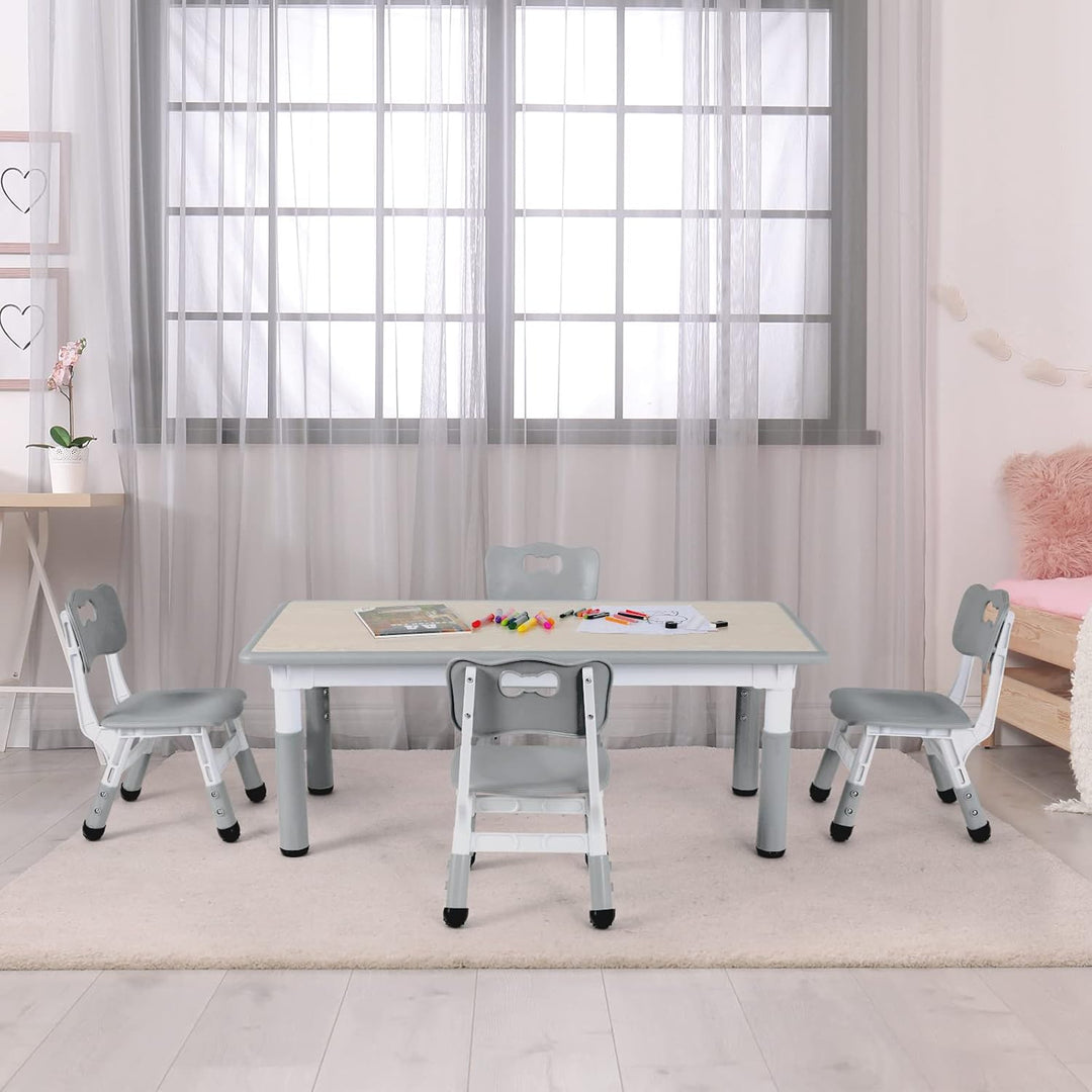 Clevich Kindertisch mit 4 Stühlen, Tisch Stuhl Set Höhenverstellbar,Kindertischgruppe für Kinderzimm