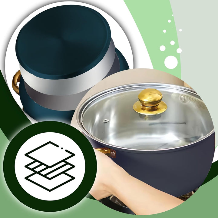 Retoo Topf und Pfannenset Induktion 12-teilig Kochtopf Set mit Glasdeckel, Topfset Edelstahl Bratpfa