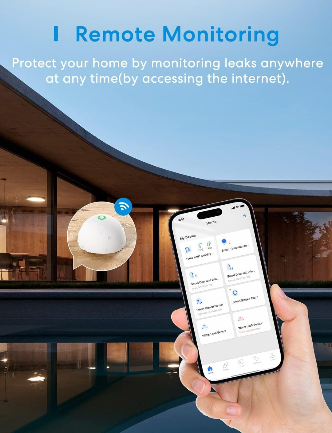 Meross Smart Wassermelder WLAN Wassersensor für HomeKit, Wasseralarm kompatibel mit Apple Home, Alex