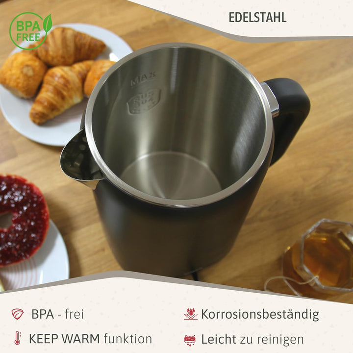 briebe eBoil Elektrischer Wasserkocher, 1,7 l, digitales Display, einstellbare Temperatur 45 °C bis