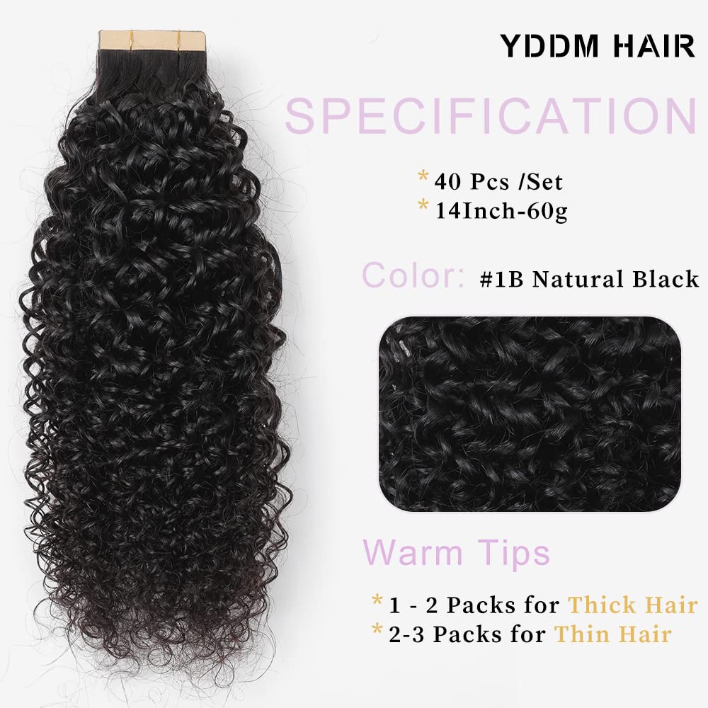 YDDM 14 Zoll Tape Extensions Echthaar 40 StüCk 60g Schwarz Kinky Curly Tape In HaarverläNgerung Echt