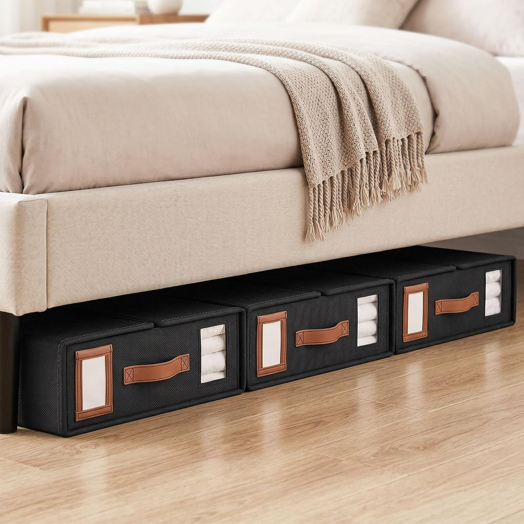 Linen Bed Sheet Organiser Box, 3 Stück Bettwäsche Aufbewahrung, 38x32x11,5 cm, Faltbare Unterbettkom