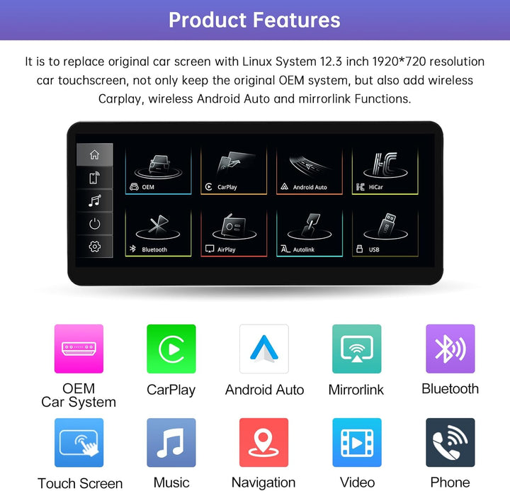 Road Top 12,3 Zoll Autoradio Drahtlos CarPlay Touchscreen für Audi Q5 2009-2017 Jahr mit 2GMMI, Auto