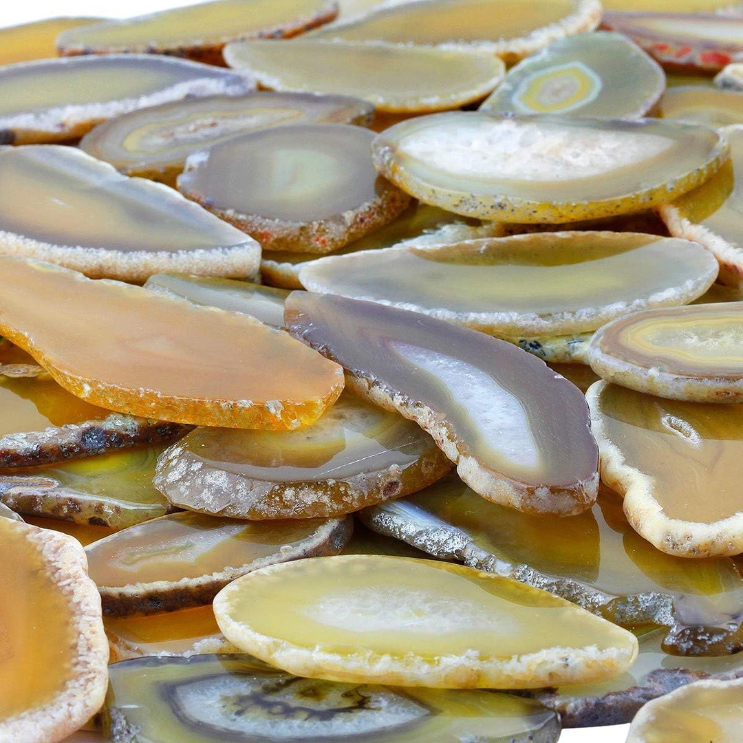 mookaitedecor 12 Stück Natürliche Geode Achat Scheiben, unregelmässige poliert Achat Edelsteine Name