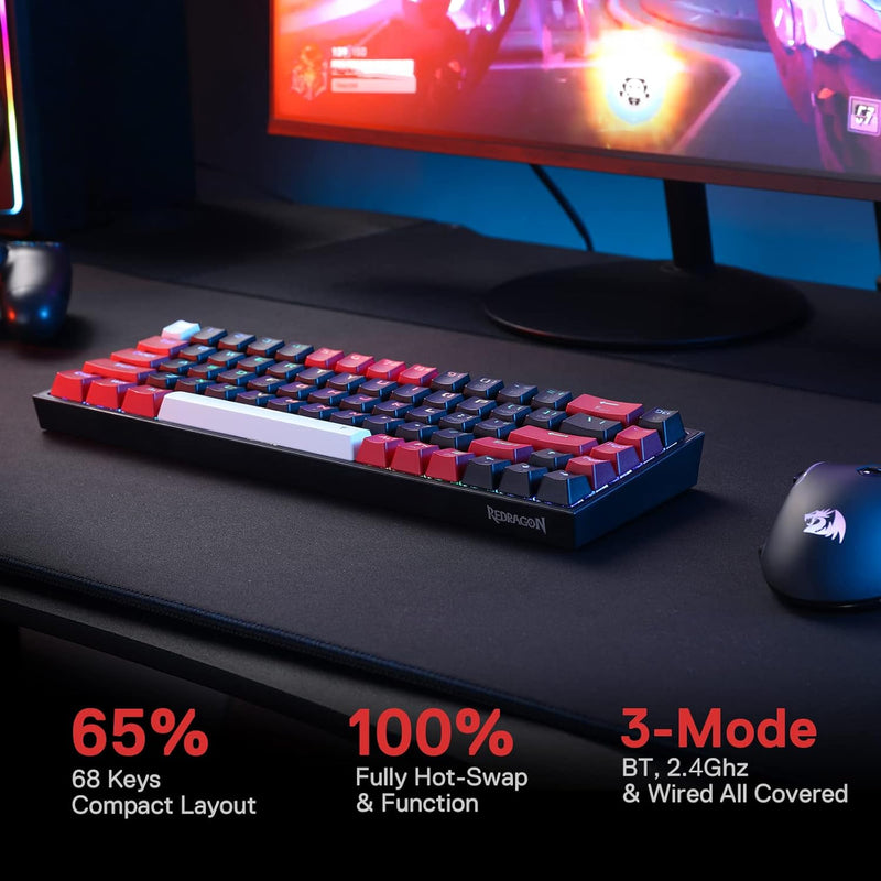 Redragon K631 Pro 65% Wireless RGB Gaming Tastatur, 68 Tasten Hot-swap-fähige Kompakte Mechanische T