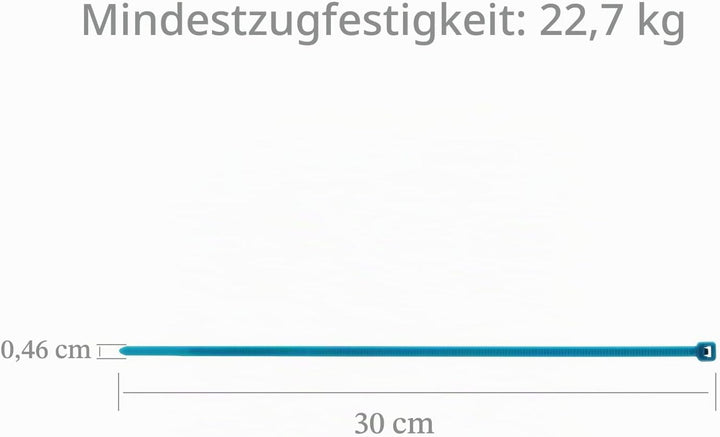 XINGO 1000 Stück Kabelbinder Blau, 300mm x 4.8mm, 22,7 kg Zugfestigkeit, UV-beständig, Selbstsichern