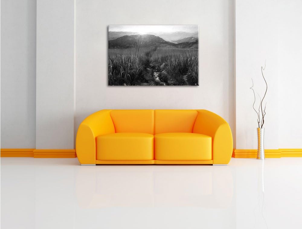 Pixxprint Reisfeld Plantage in Asien Kunst Kohle Effekt, Format: 100x70 auf Leinwand, 100x70