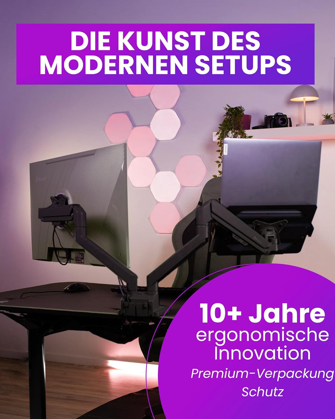 Arozzi Alzare Neo Duo Monitorarm mit Gasfeder - 2 Arme, für 43–86 cm Monitore, VESA 75/100, 360° dre