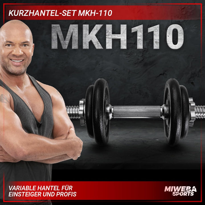 Miweba Sports Hantelset MKH110 | 10 kg | 20kg - 𝐏𝐫𝐨𝐟𝐢 Einzelhantel - Hanteln 2er Set - Stange 30mm -