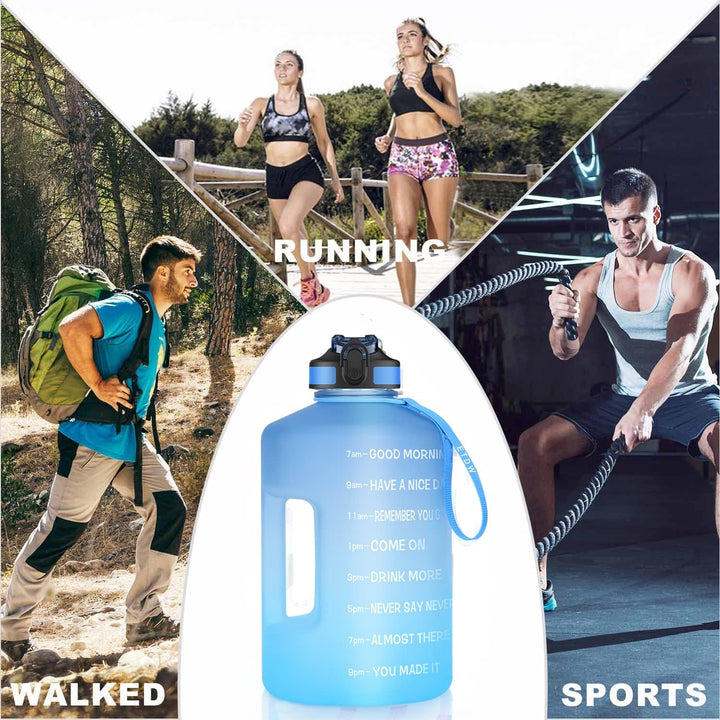 3,78 Liter Trinkflasche Sport mit Zeitangaben und Strohhalme, 3,78L Gross Sportflasche BPA Frei, Aut