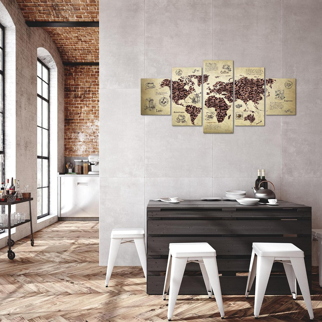 Runa Art Wandbilder Küche Kaffee 5 Teilig Bild auf Vlies Leinwand Deko Esszimmer Küchenbilder Weltka
