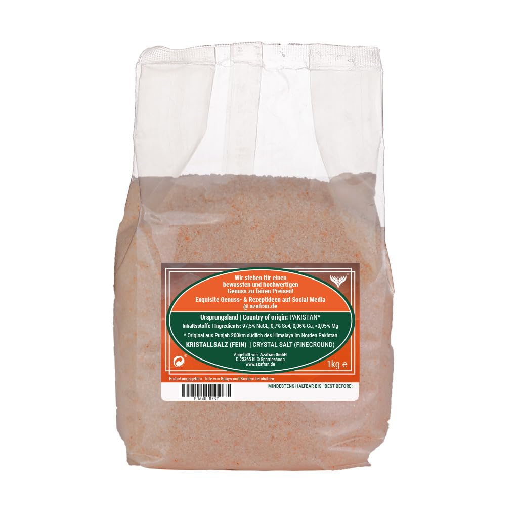 Azafran Rosa Kristallsalz (bekannt als Himalaya Salz) Steinsalz Ursalz fein 5kg 1 kg (5er Pack), 1 k