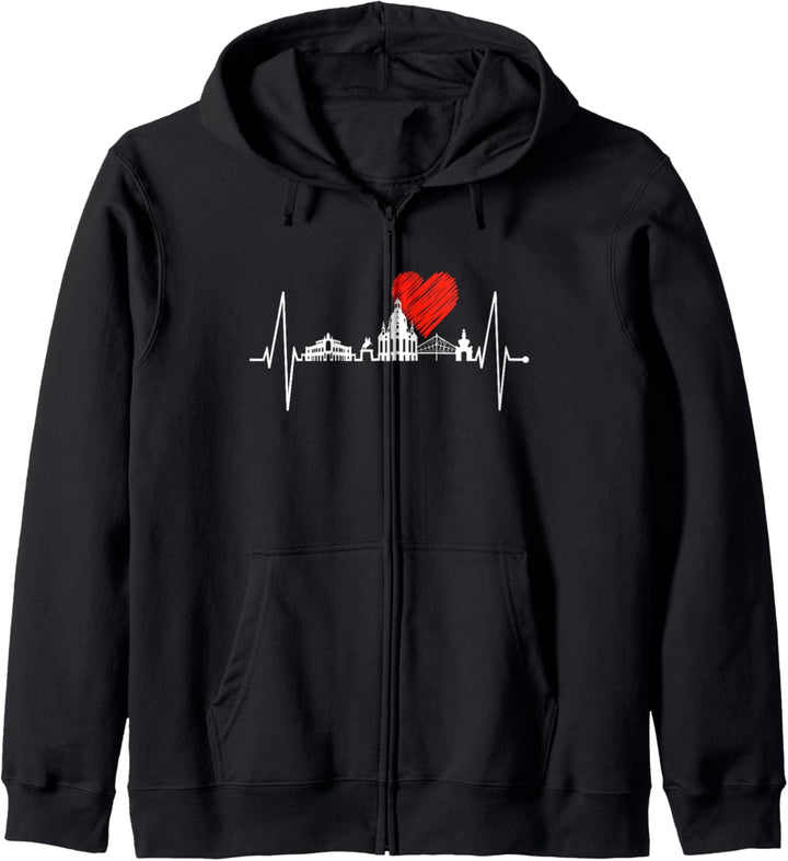 Dresden Skyline Herzschlag Dresdener Herz Ich Liebe Dresden Kapuzenjacke