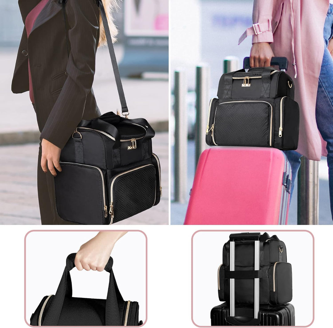 Grosses Makeup Tasche mit 3 Innentaschen, Doppellagiger Kosmetik Organizer mit Tasche für Makeup Bür