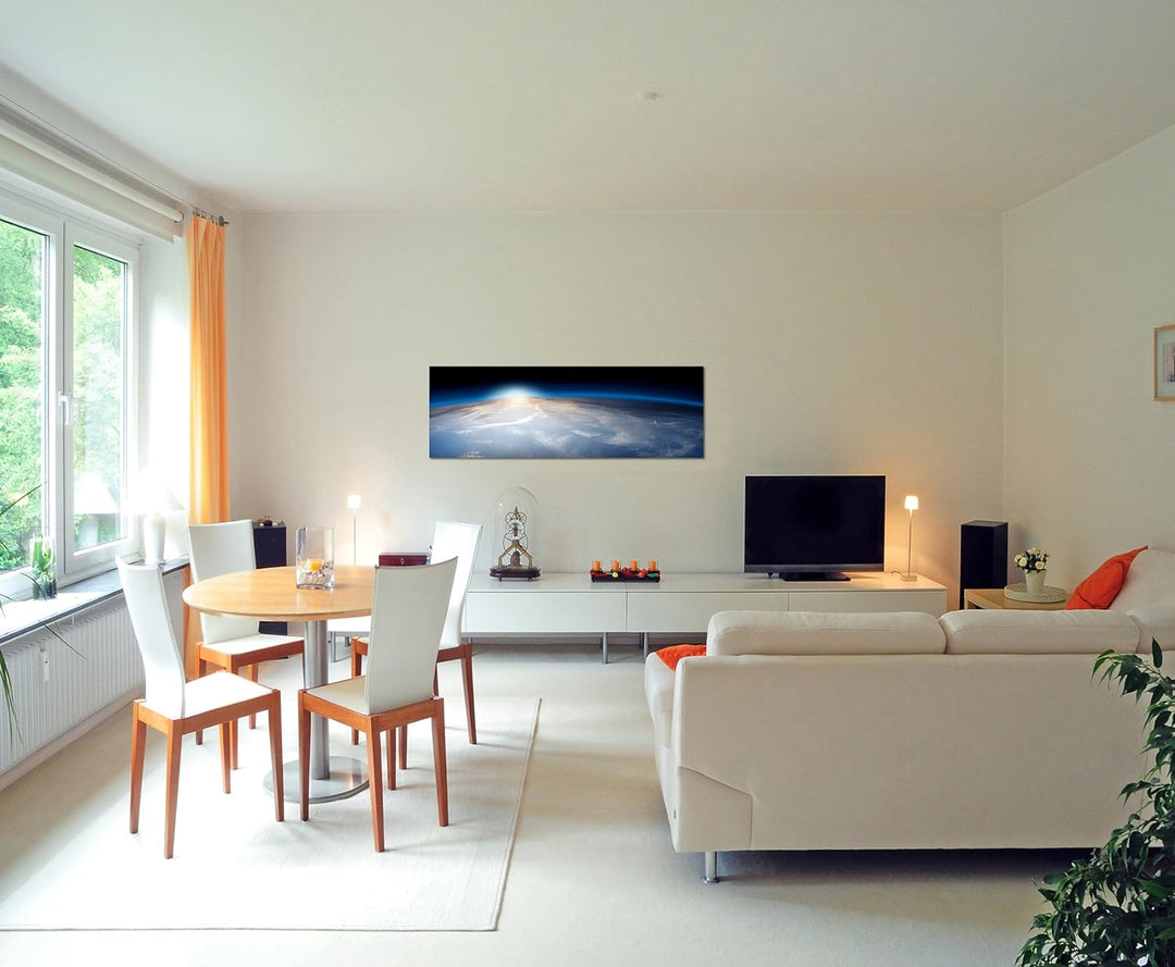 Paul Sinus Art Panoramabild auf Leinwand und Keilrahmen 150x50cm Weltall Planet Erde Sonne