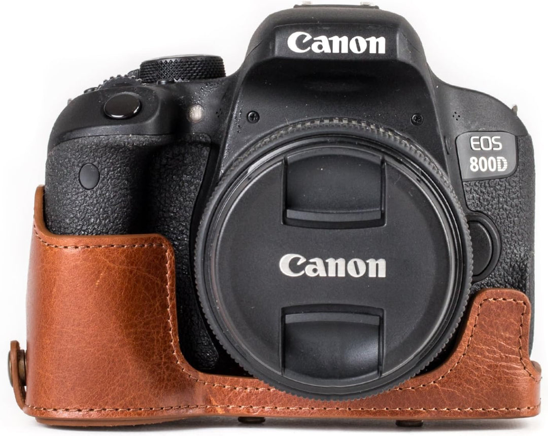 MegaGear Ever Ready Echtleder Kameratasche mit Trageriemen kompatibel mit Canon EOS 850D, 800D, 77D,