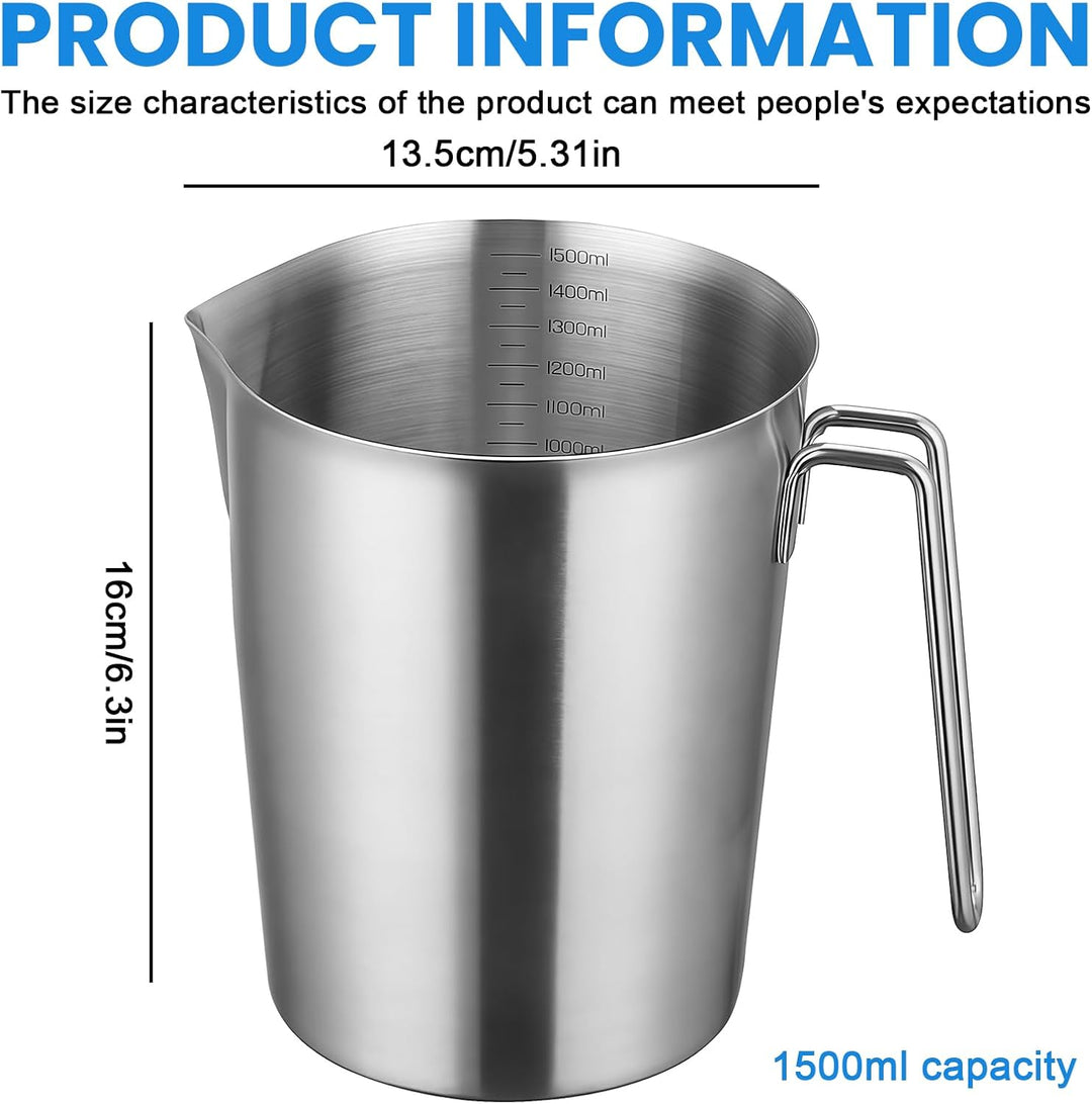Messbecher Edelstahl 1500 ML, Milchkännchen Messkanne Mit Masseinheiten & Griff, Edelstahlmessbecher