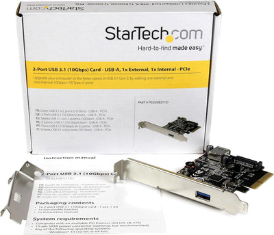 StarTech.com 2 Port USB 3.1 (10Gbit/s) PCIe Karte - USB-A, 1x Extern, 1x Intern - PCI Express - Unte