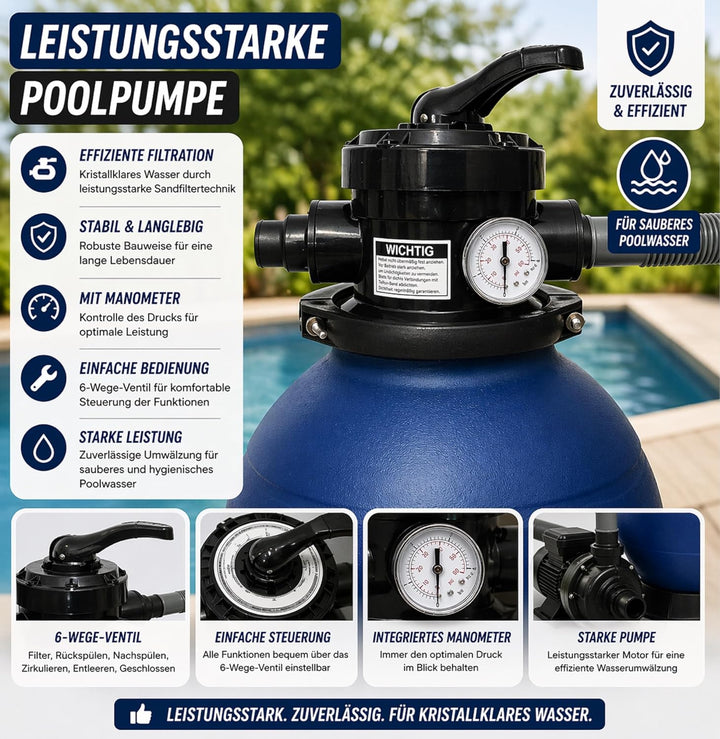 DMS® Sandfilter Sandfilteranlage Sandfilter System, Poolfilter 10200 l/h Filteranlage Filterkessel f