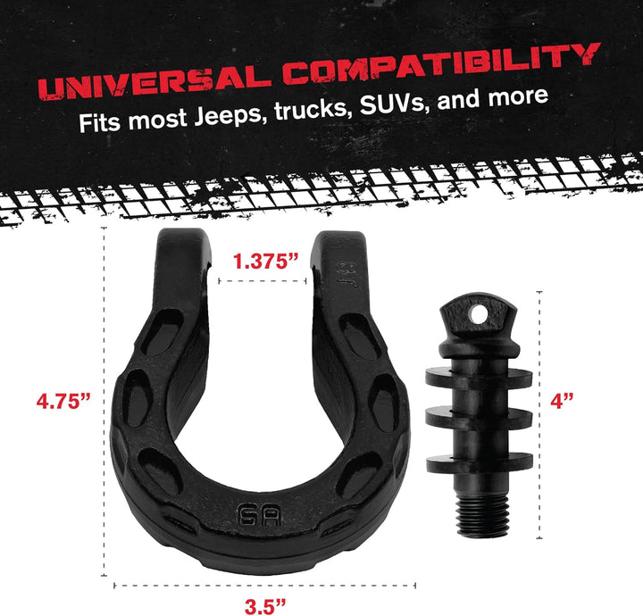 GearAmerica Mega Duty Abschleppschäkel SCHWARZ (Zweierpack) | 34 Ton Belastbarkeit (8T Arbeitslastbe