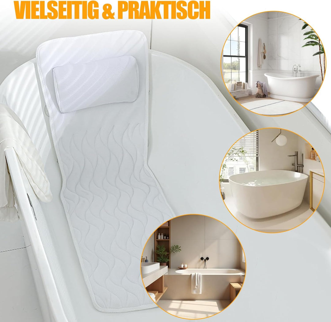 Badewannenkissen Ganzkörper (128 x 38 cm) – Ergonomisches Badekissen | mit 3D-Air-Mesh-Technologie &amp;