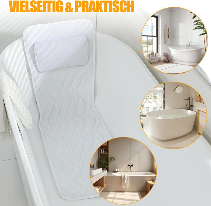 Badewannenkissen Ganzkörper (128 x 38 cm) – Ergonomisches Badekissen | mit 3D-Air-Mesh-Technologie &amp;