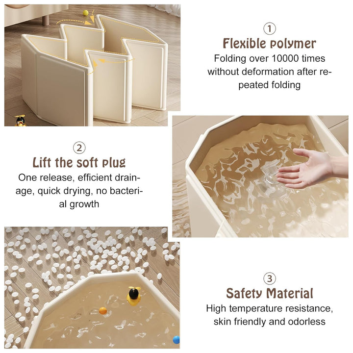 75x45x25cm Faltbare Badewanne für Kinder: Beige Tragbare Faltbare Babybadewanne, Grosse Kleinkindbad