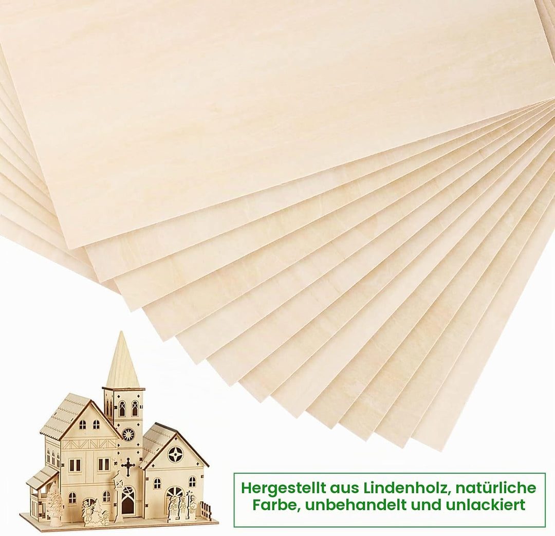 ASelected 20 Stücke Sperrholzplatte Holz 300 * 200 * 2mm - A4 Lindenholz Sperrholz Platte Für Laserp