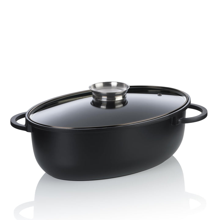 kela Bräter oval 8 Liter ATURA, Dutch Oven, Gussbräter mit Deckel Induktion, Aluguss keramisch besch