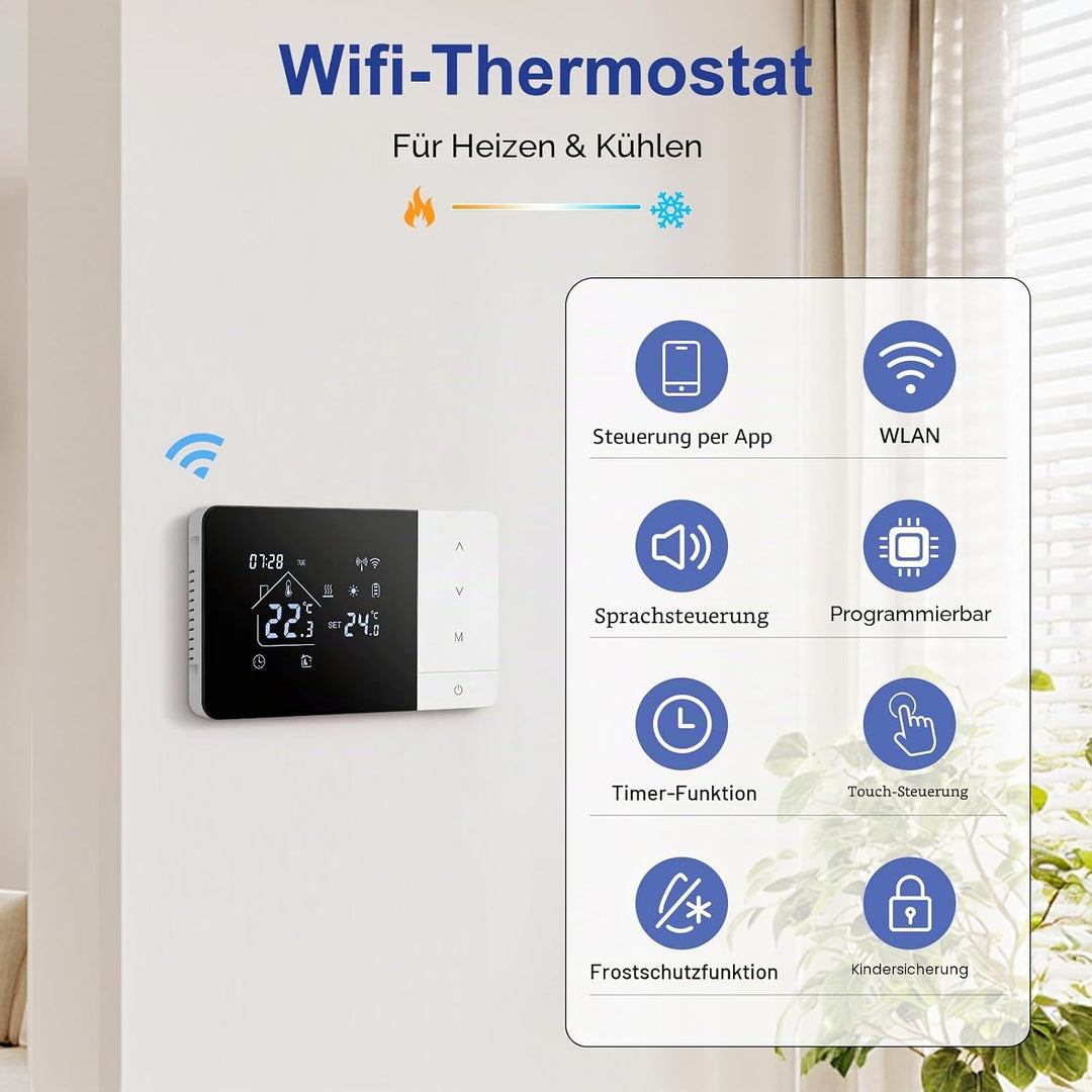 Smart Wireless Thermostat Raumthermostate, für Tuya Batteriethermostat Wifi Heizung/Kühlung Thermost