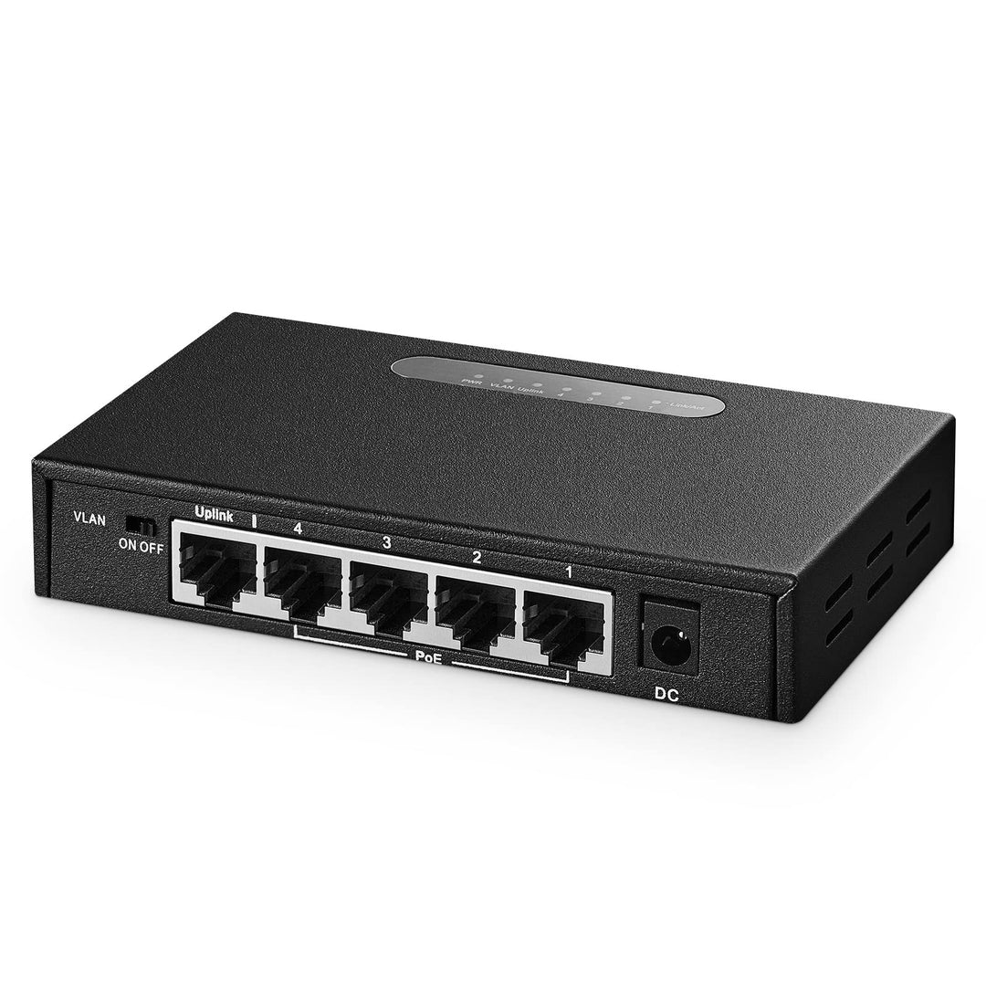 Binardat 5 Port Gigabit POE Switch, 4 POE+ Ports 1000Mbps, 1 Gigabit Uplink, IEEE802.3af/at, 65W Pow