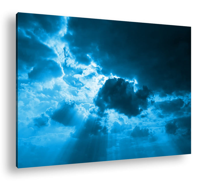 deyoli strahlende Wolken Format 80x60 Effekt: Monocrome Blau als Leinwandbild, Motiv fertig gerahmt