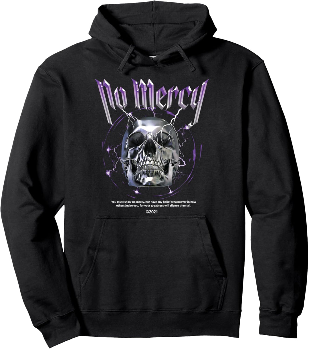 No Mercy Heavy Metal Skull - Sad Aesthetic Edgy Streetwear Pullover Hoodie