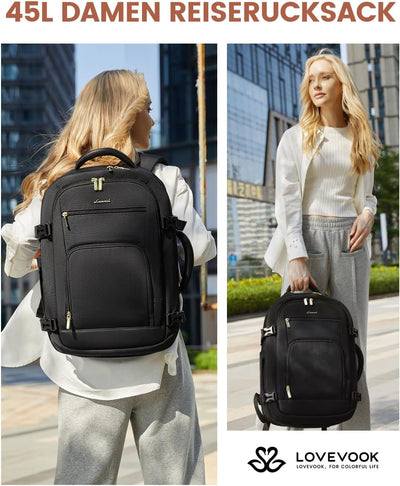 LOVEVOOK Handgepäck Rucksack Herren Damen, 40L Reiserucksack Flugzeug Travel Backpack für 17 Zoll La