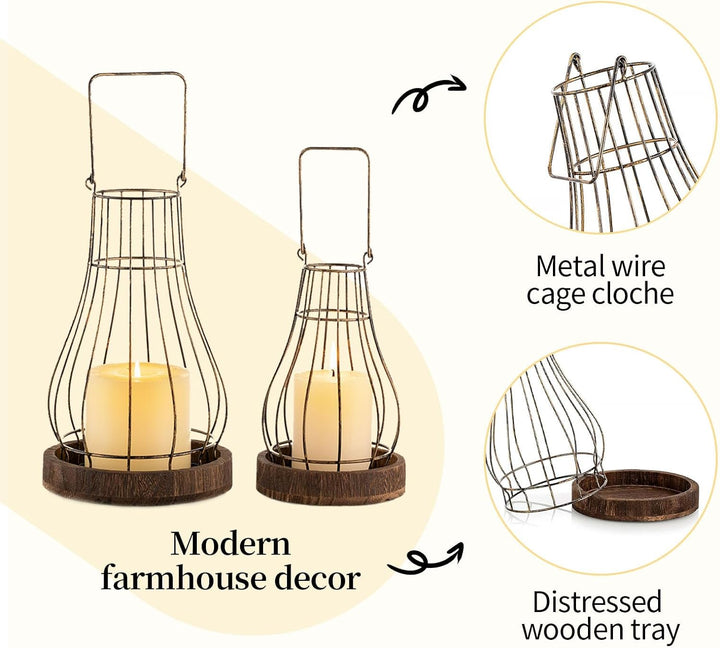 Romadedi Laterne Holz Landhaus Deko - Rustikale Kerzenhalter Holzlaternen für Kerzen Landhausstil Vi