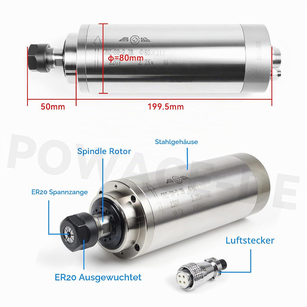 RATTMMOTOR 2.2kW 220V Wassergekühlter Spindelmotor mit 14 Stück ER20 Spannzangen und VFD Frequenzumr