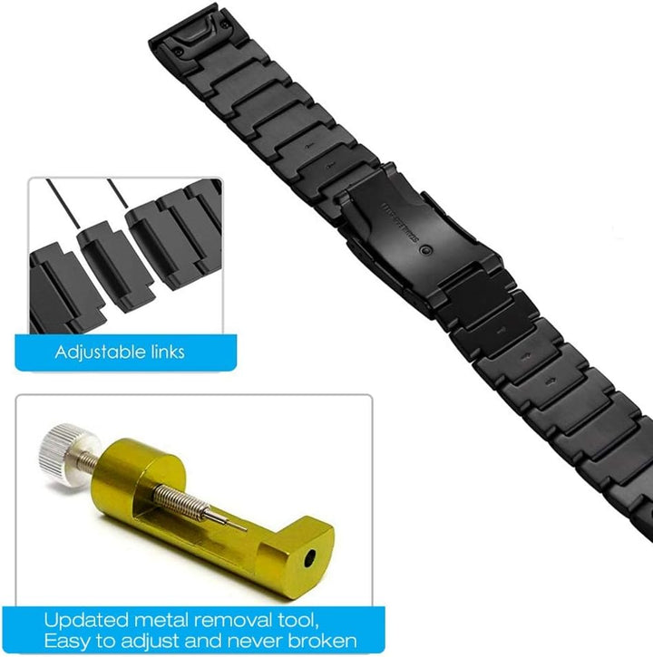 YOOSIDE für Fenix 7/ Fenix 5/ Fenix 6/ epix 2 Armband, 22mm Edelstahl Gliederarmband Ersatzarmbänder